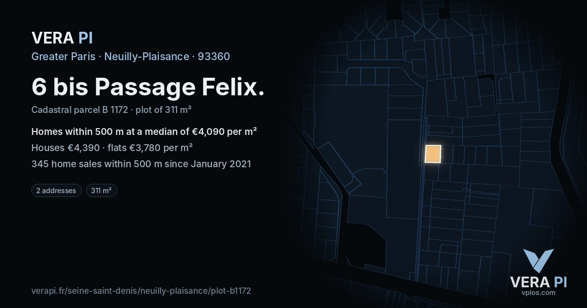 6 bis Passage Felix, Neuilly-Plaisance at night – the plot lit, the parcels around coloured by the prices near them