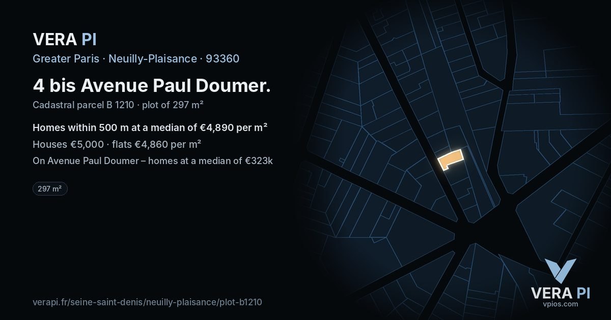4 bis Avenue Paul Doumer, Neuilly-Plaisance at night – the plot lit, the parcels around coloured by the prices near them