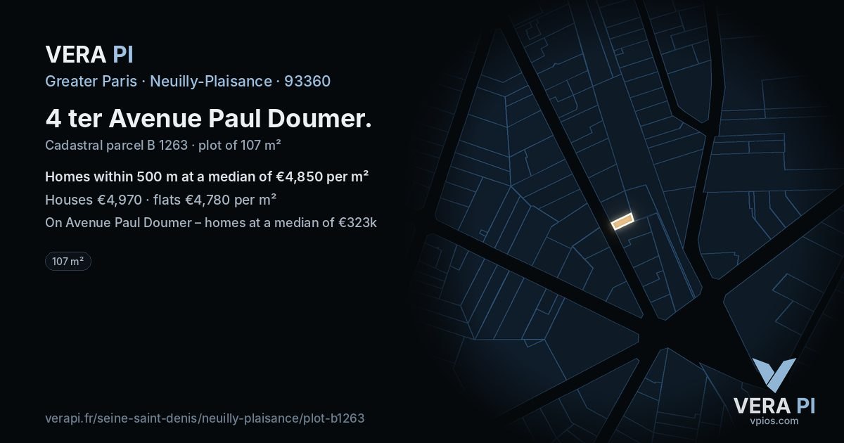 4 ter Avenue Paul Doumer, Neuilly-Plaisance at night – the plot lit, the parcels around coloured by the prices near them