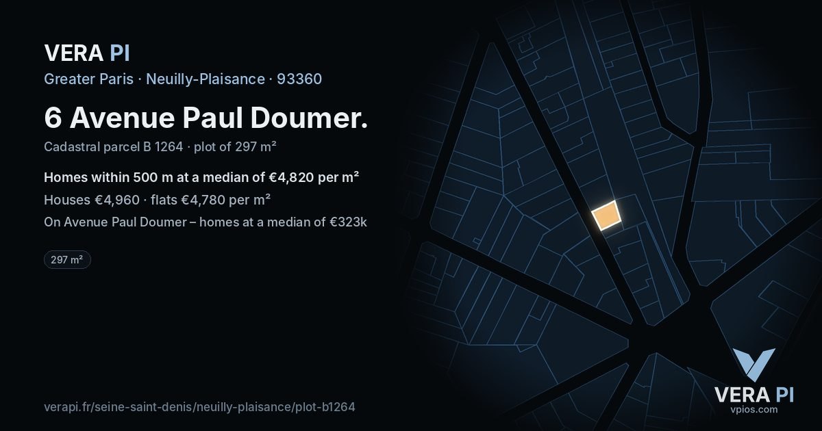 6 Avenue Paul Doumer, Neuilly-Plaisance at night – the plot lit, the parcels around coloured by the prices near them