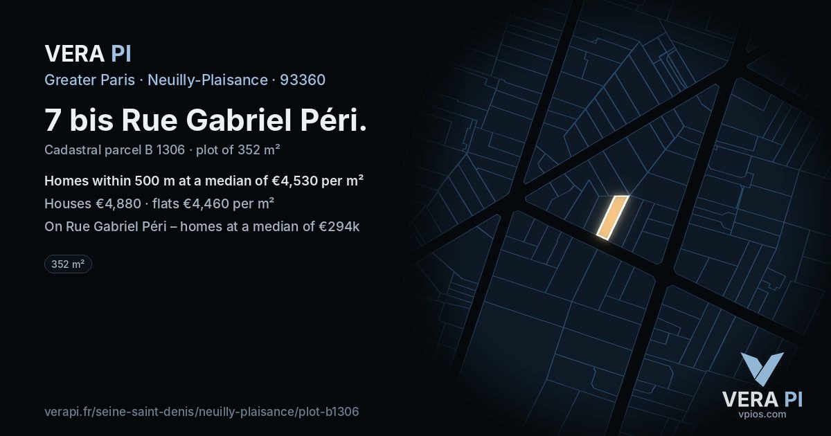 7 bis Rue Gabriel Péri, Neuilly-Plaisance at night – the plot lit, the parcels around coloured by the prices near them