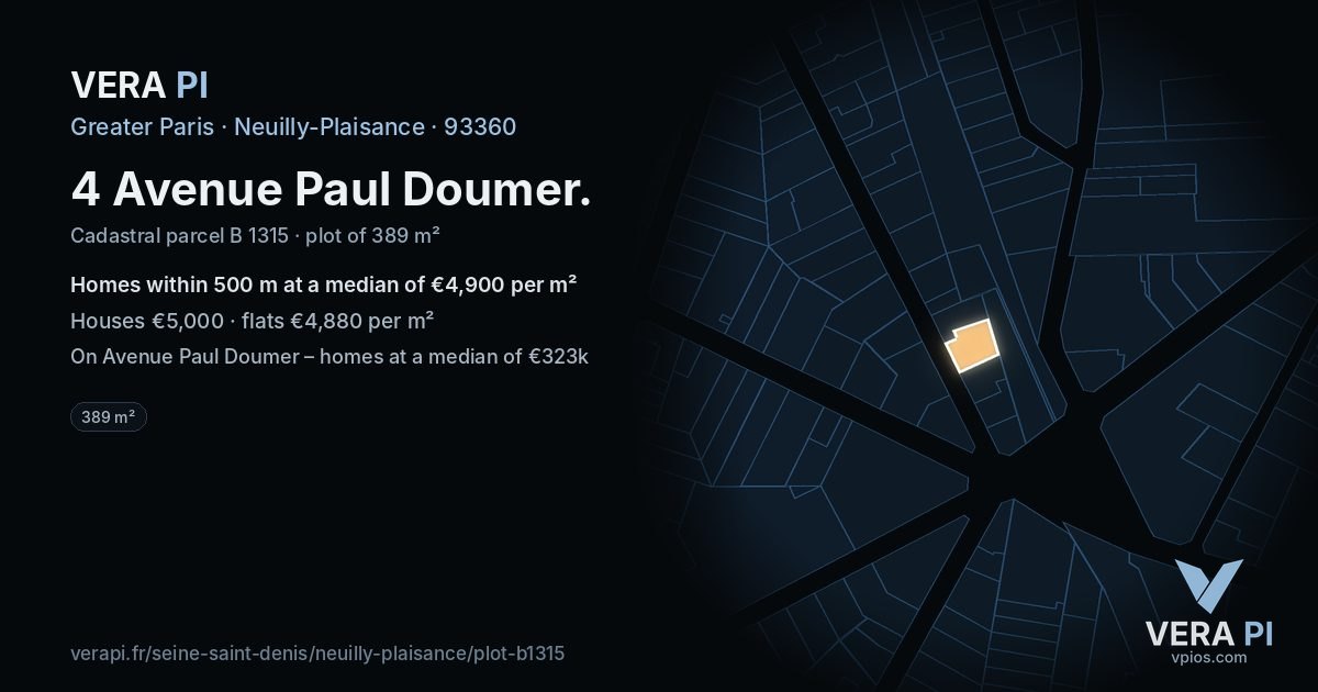 4 Avenue Paul Doumer, Neuilly-Plaisance at night – the plot lit, the parcels around coloured by the prices near them
