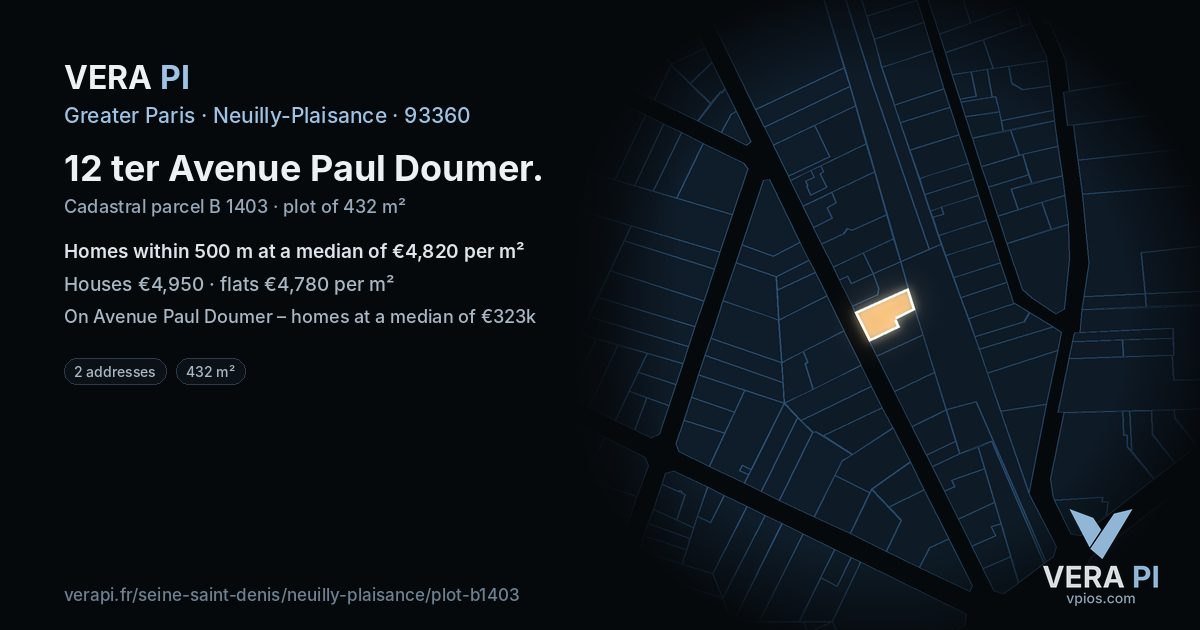 12 ter Avenue Paul Doumer, Neuilly-Plaisance at night – the plot lit, the parcels around coloured by the prices near them