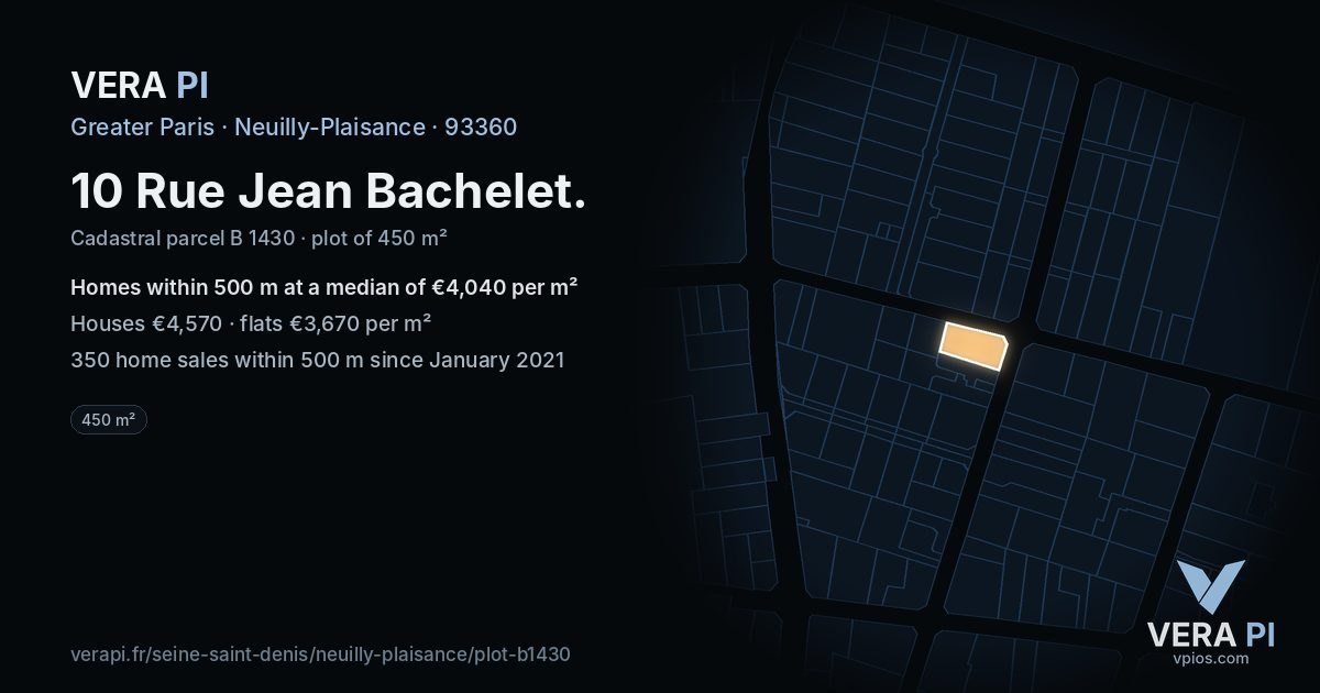 10 Rue Jean Bachelet, Neuilly-Plaisance at night – the plot lit, the parcels around coloured by the prices near them