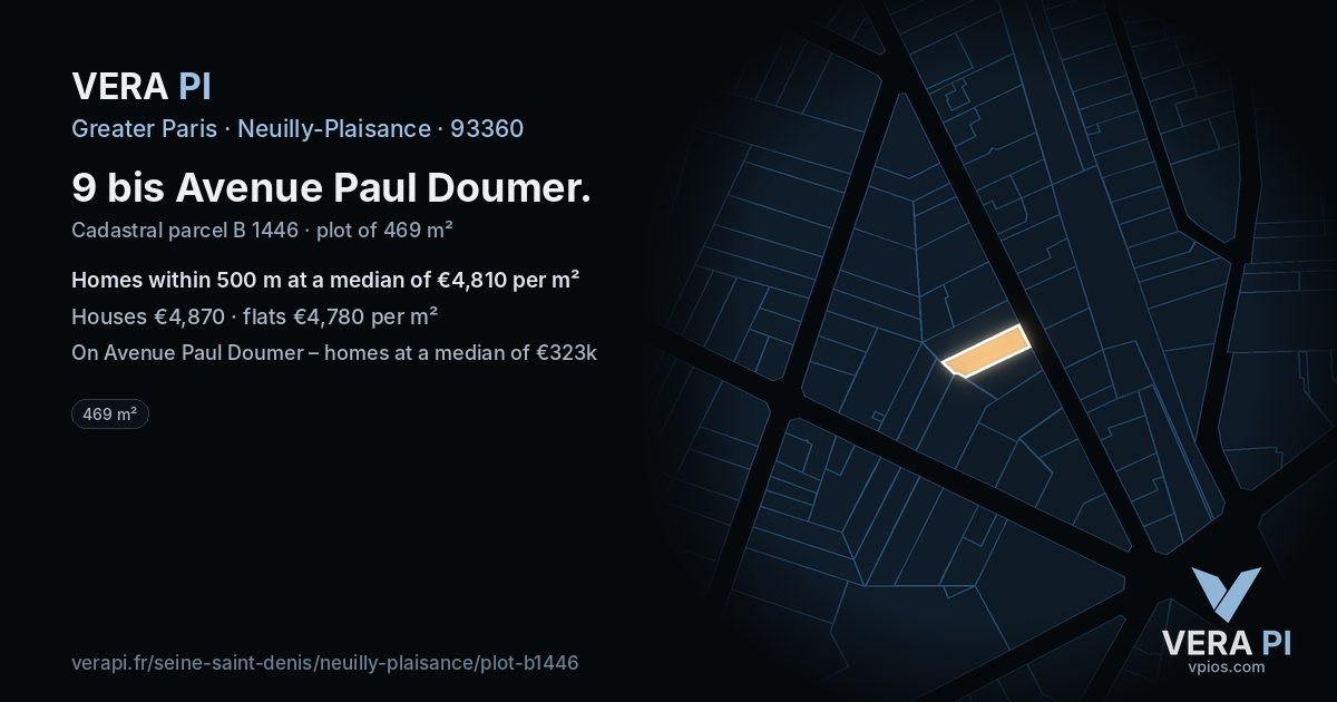 9 bis Avenue Paul Doumer, Neuilly-Plaisance at night – the plot lit, the parcels around coloured by the prices near them