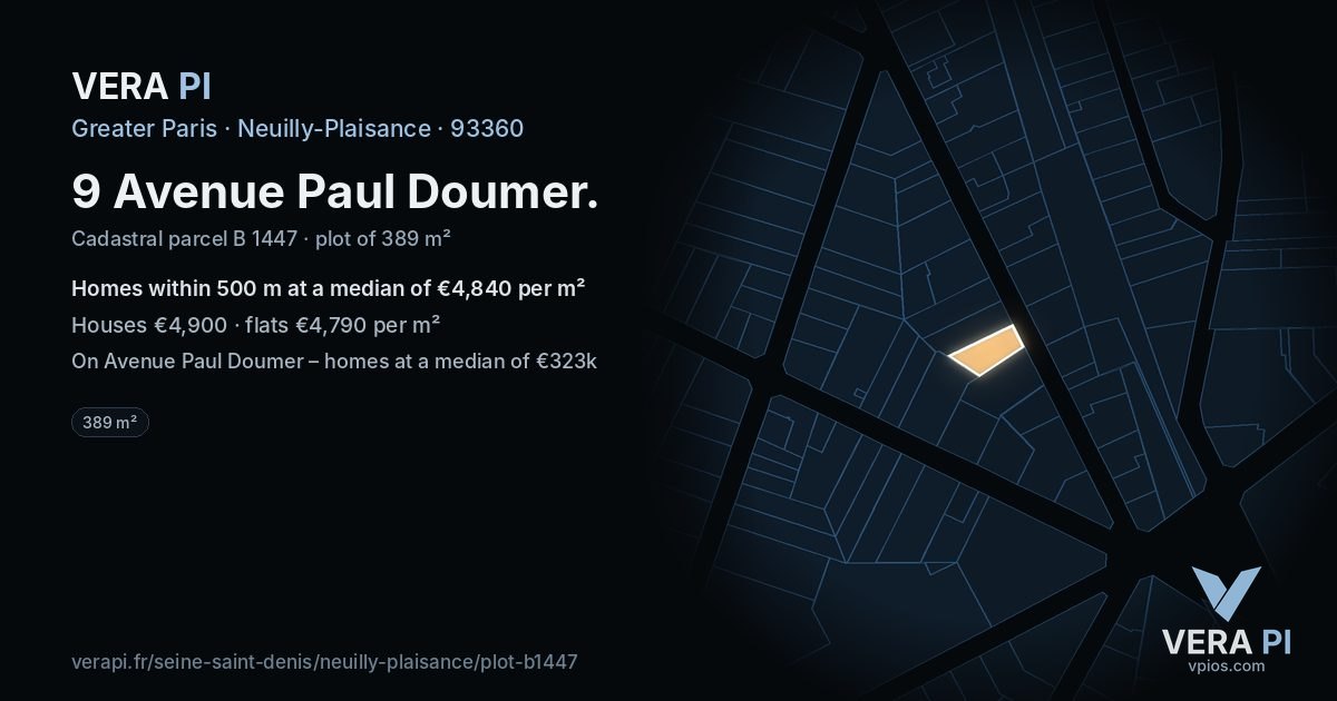 9 Avenue Paul Doumer, Neuilly-Plaisance at night – the plot lit, the parcels around coloured by the prices near them