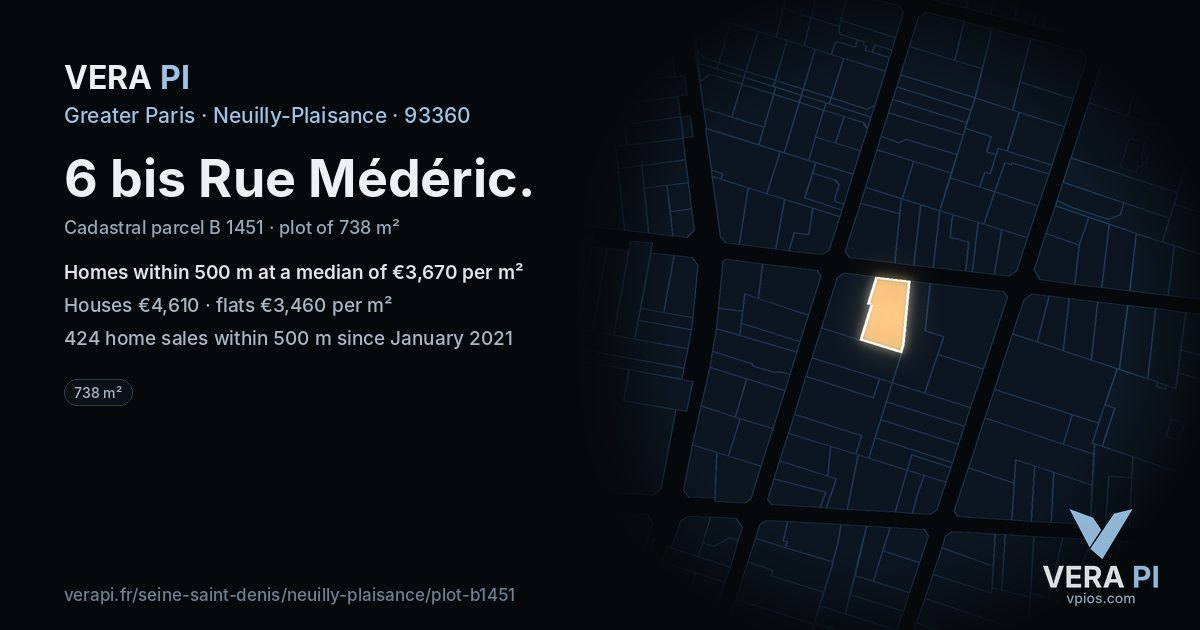 6 bis Rue Médéric, Neuilly-Plaisance at night – the plot lit, the parcels around coloured by the prices near them