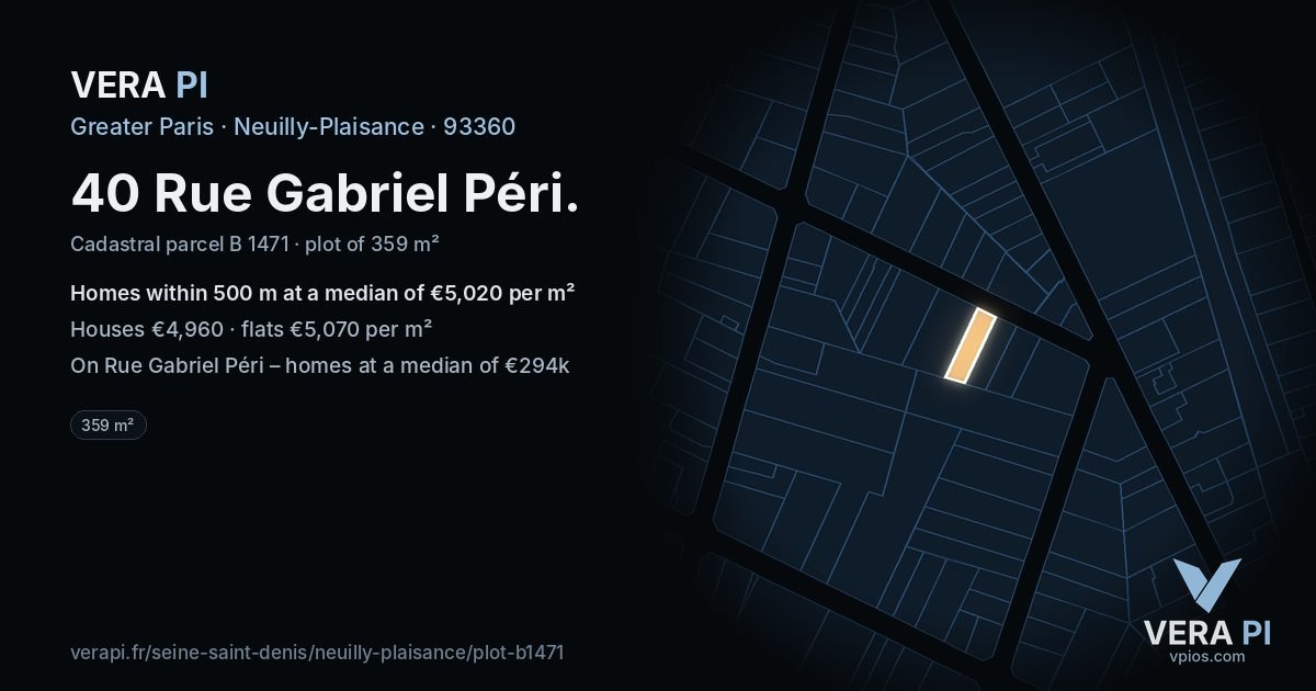 40 Rue Gabriel Péri, Neuilly-Plaisance at night – the plot lit, the parcels around coloured by the prices near them