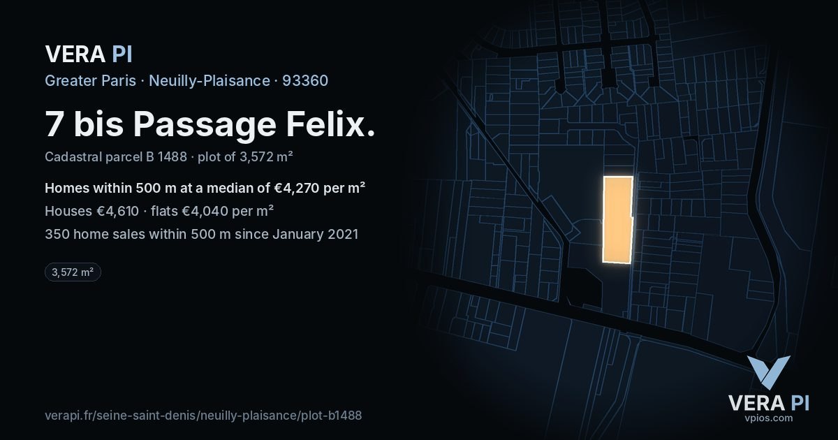 7 bis Passage Felix, Neuilly-Plaisance at night – the plot lit, the parcels around coloured by the prices near them
