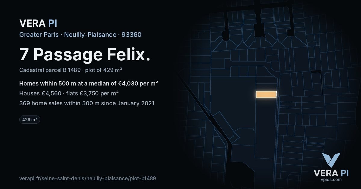 7 Passage Felix, Neuilly-Plaisance at night – the plot lit, the parcels around coloured by the prices near them