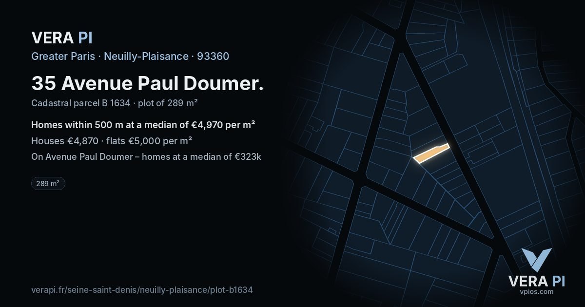 35 Avenue Paul Doumer, Neuilly-Plaisance at night – the plot lit, the parcels around coloured by the prices near them