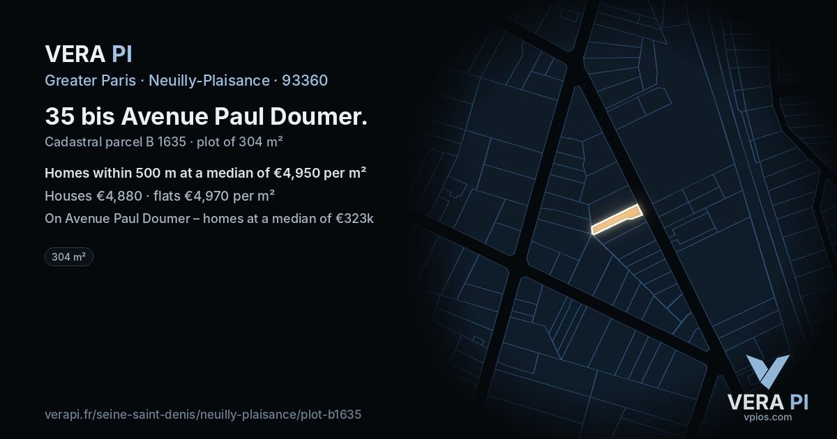 35 bis Avenue Paul Doumer, Neuilly-Plaisance at night – the plot lit, the parcels around coloured by the prices near them