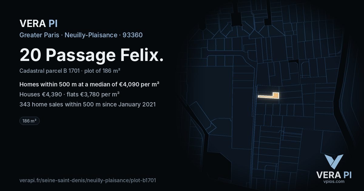 20 Passage Felix, Neuilly-Plaisance at night – the plot lit, the parcels around coloured by the prices near them