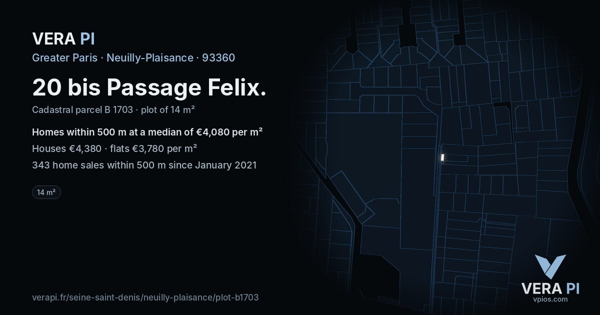 20 bis Passage Felix, Neuilly-Plaisance at night – the plot lit, the parcels around coloured by the prices near them