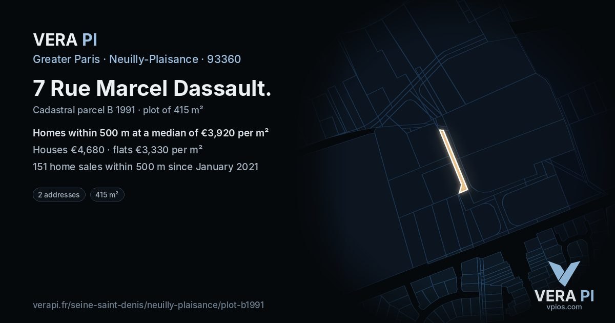 7 Rue Marcel Dassault, Neuilly-Plaisance at night – the plot lit, the parcels around coloured by the prices near them