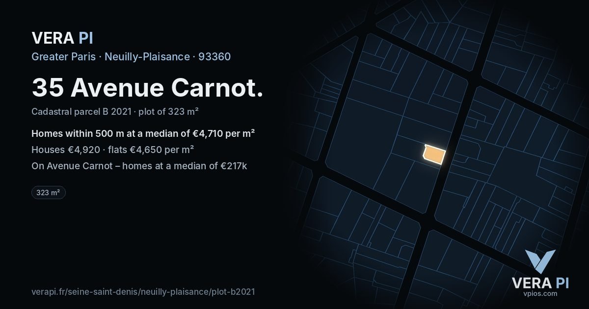 35 Avenue Carnot, Neuilly-Plaisance at night – the plot lit, the parcels around coloured by the prices near them