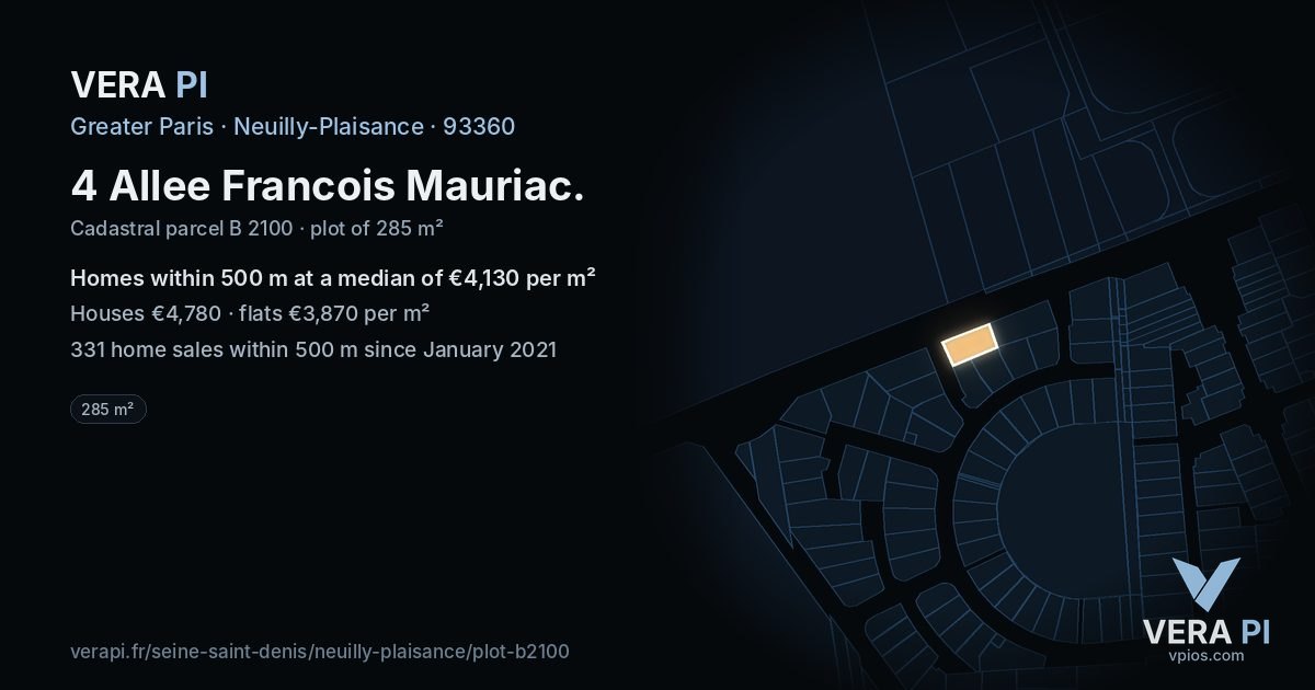 4 Allee Francois Mauriac, Neuilly-Plaisance at night – the plot lit, the parcels around coloured by the prices near them