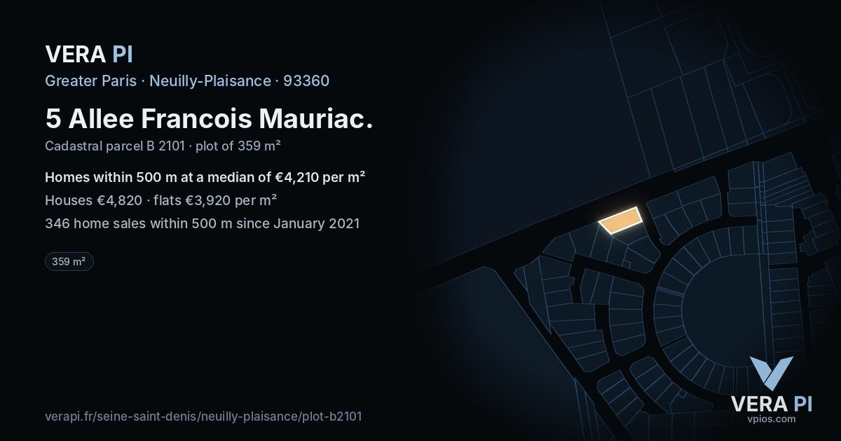 5 Allee Francois Mauriac, Neuilly-Plaisance at night – the plot lit, the parcels around coloured by the prices near them