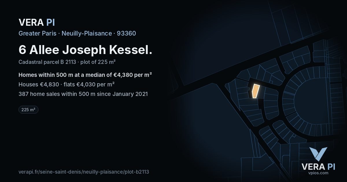 6 Allee Joseph Kessel, Neuilly-Plaisance at night – the plot lit, the parcels around coloured by the prices near them