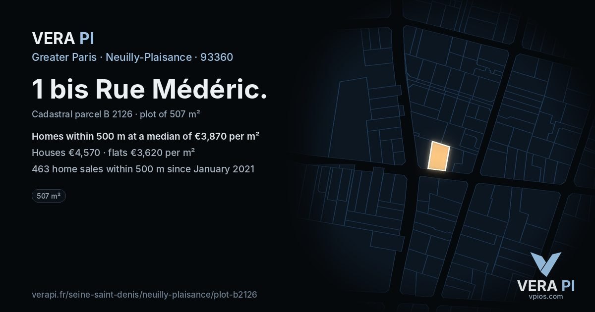 1 bis Rue Médéric, Neuilly-Plaisance at night – the plot lit, the parcels around coloured by the prices near them