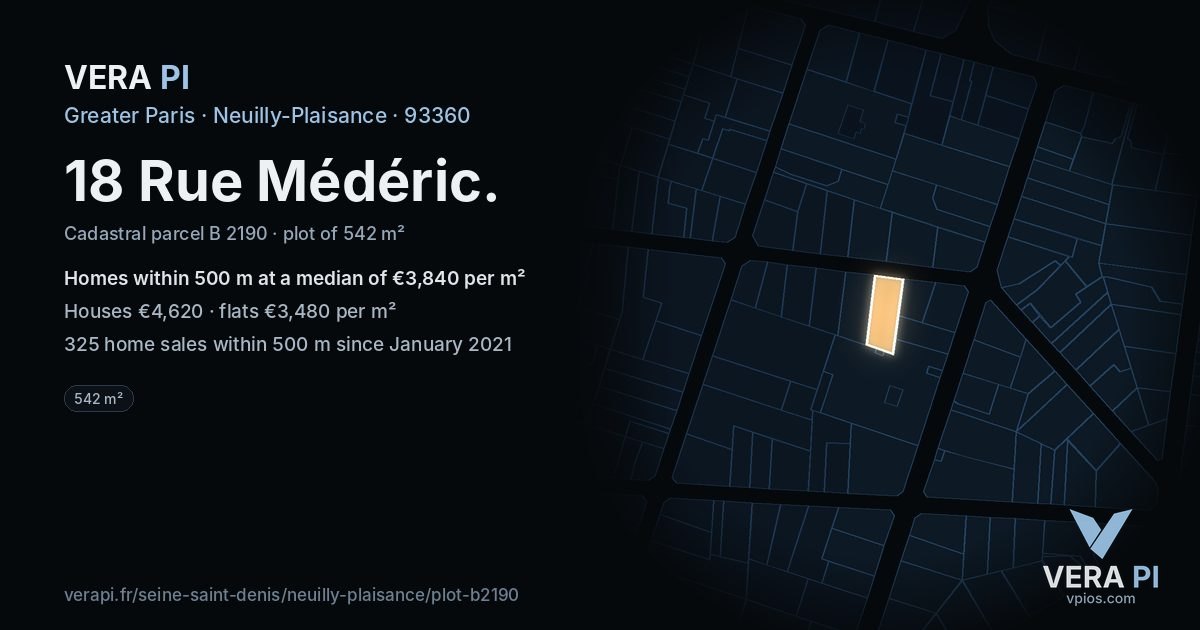 18 Rue Médéric, Neuilly-Plaisance at night – the plot lit, the parcels around coloured by the prices near them