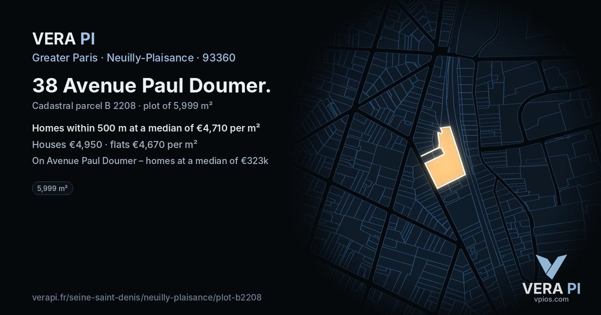 38 Avenue Paul Doumer, Neuilly-Plaisance at night – the plot lit, the parcels around coloured by the prices near them