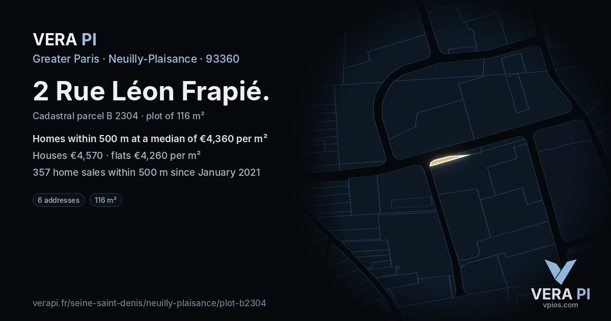 2 Rue Léon Frapié, Neuilly-Plaisance at night – the plot lit, the parcels around coloured by the prices near them