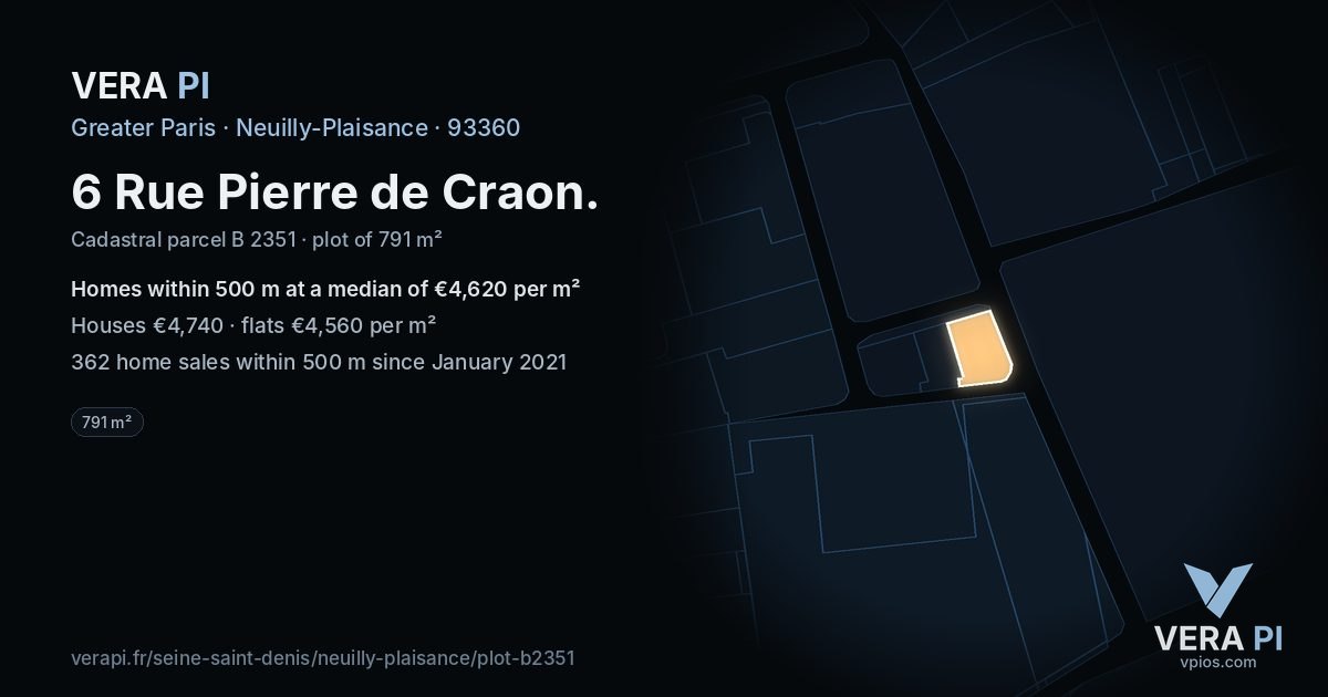 6 Rue Pierre de Craon, Neuilly-Plaisance at night – the plot lit, the parcels around coloured by the prices near them