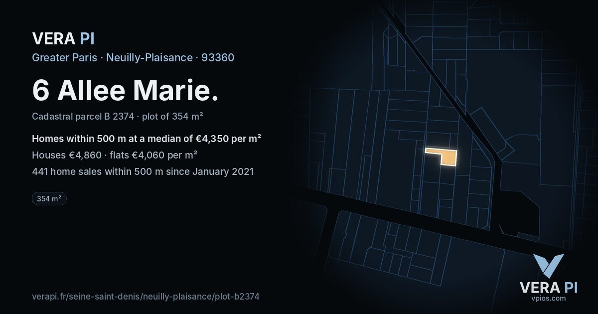 6 Allee Marie, Neuilly-Plaisance at night – the plot lit, the parcels around coloured by the prices near them