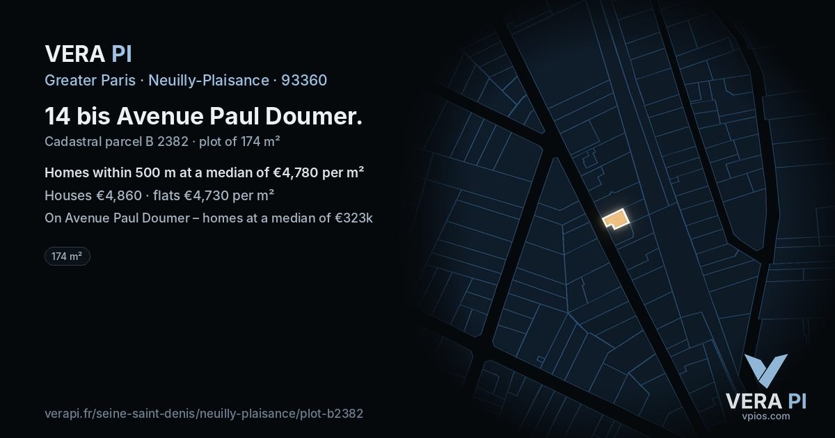 14 bis Avenue Paul Doumer, Neuilly-Plaisance at night – the plot lit, the parcels around coloured by the prices near them