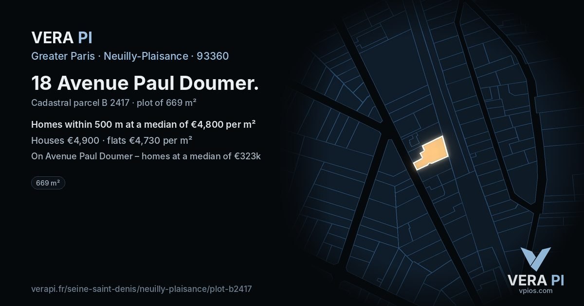 18 Avenue Paul Doumer, Neuilly-Plaisance at night – the plot lit, the parcels around coloured by the prices near them