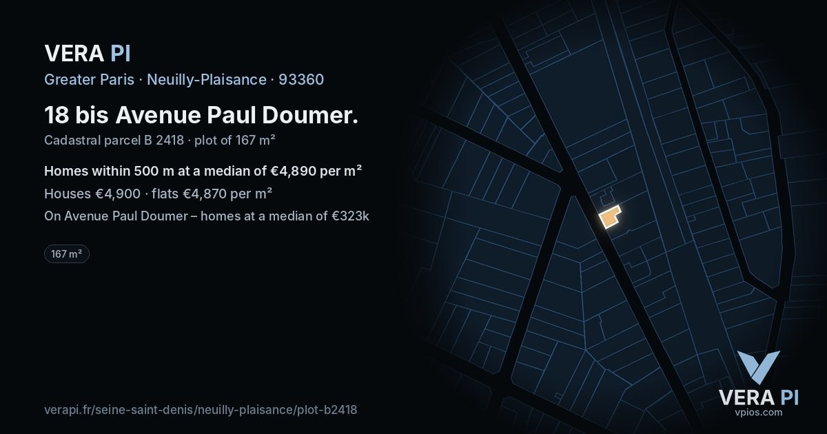 18 bis Avenue Paul Doumer, Neuilly-Plaisance at night – the plot lit, the parcels around coloured by the prices near them