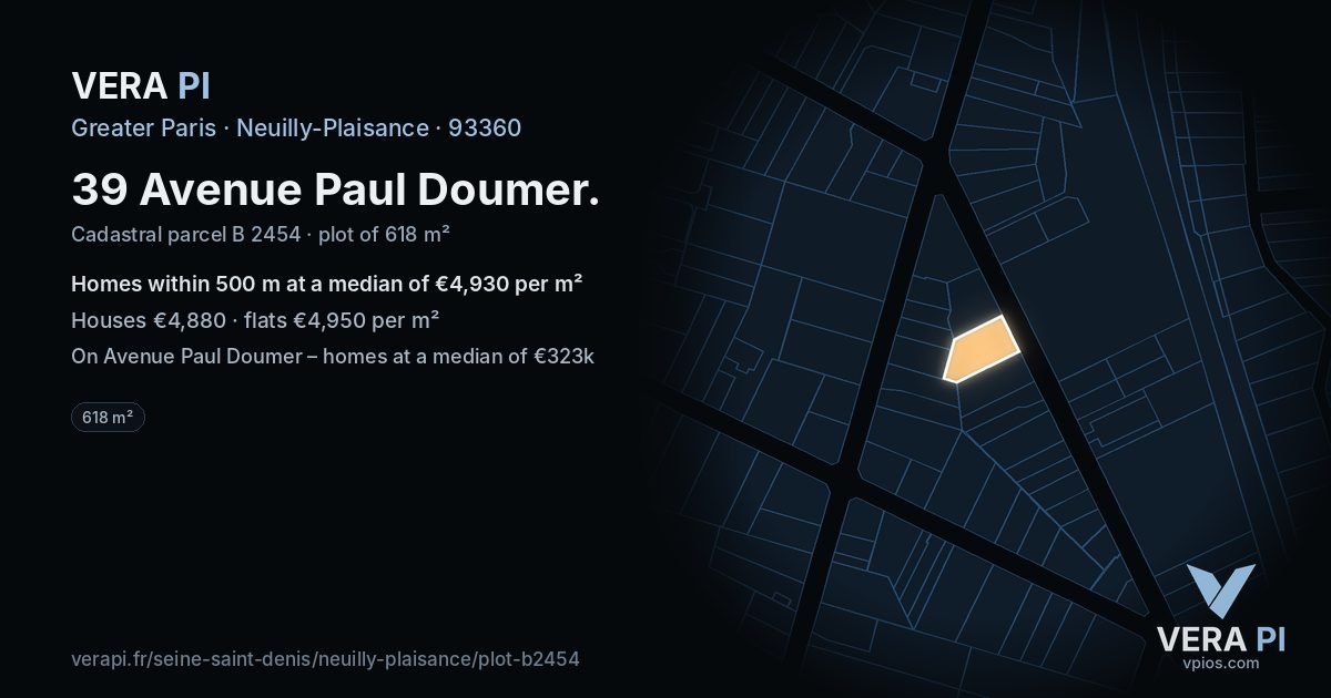 39 Avenue Paul Doumer, Neuilly-Plaisance at night – the plot lit, the parcels around coloured by the prices near them