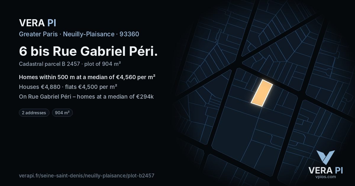 6 bis Rue Gabriel Péri, Neuilly-Plaisance at night – the plot lit, the parcels around coloured by the prices near them