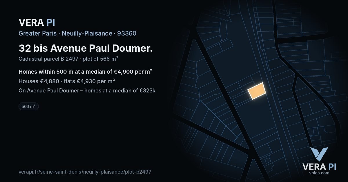 32 bis Avenue Paul Doumer, Neuilly-Plaisance at night – the plot lit, the parcels around coloured by the prices near them