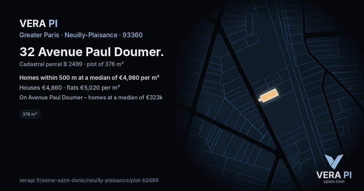 32 Avenue Paul Doumer, Neuilly-Plaisance at night – the plot lit, the parcels around coloured by the prices near them