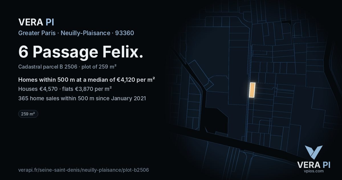 6 Passage Felix, Neuilly-Plaisance at night – the plot lit, the parcels around coloured by the prices near them