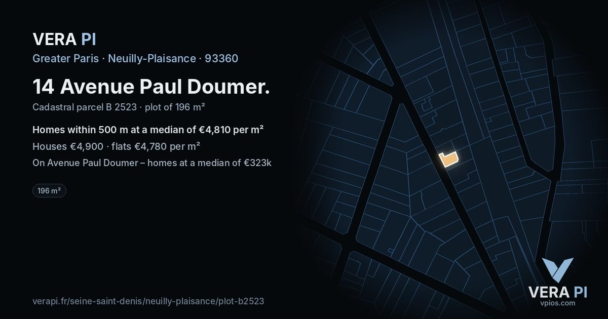 14 Avenue Paul Doumer, Neuilly-Plaisance at night – the plot lit, the parcels around coloured by the prices near them