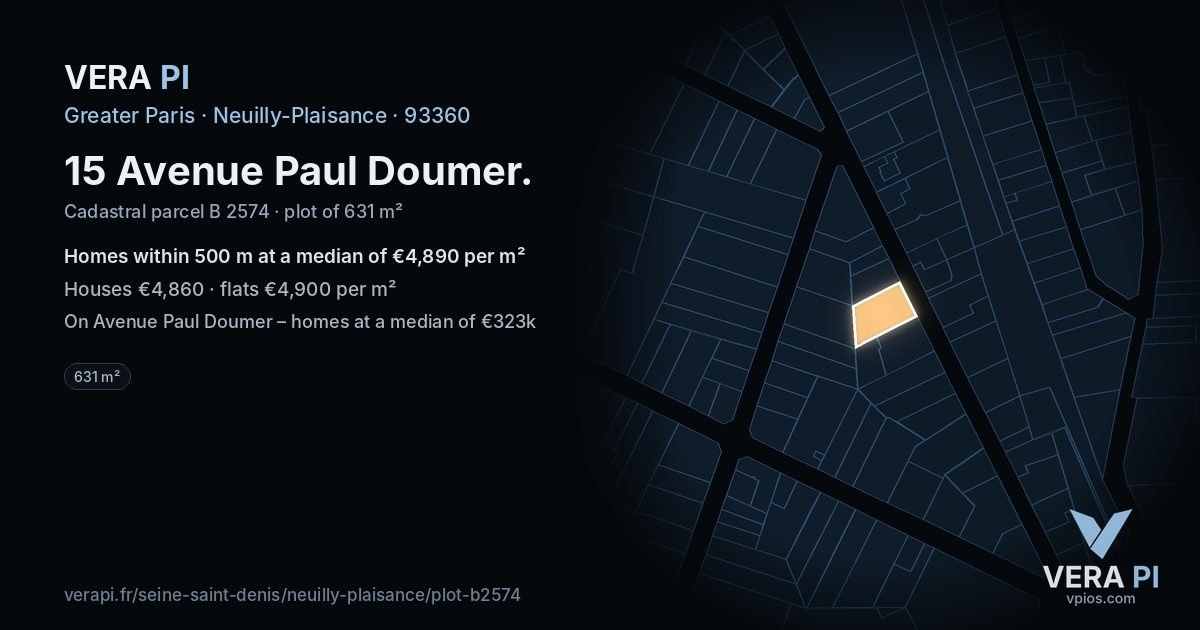 15 Avenue Paul Doumer, Neuilly-Plaisance at night – the plot lit, the parcels around coloured by the prices near them