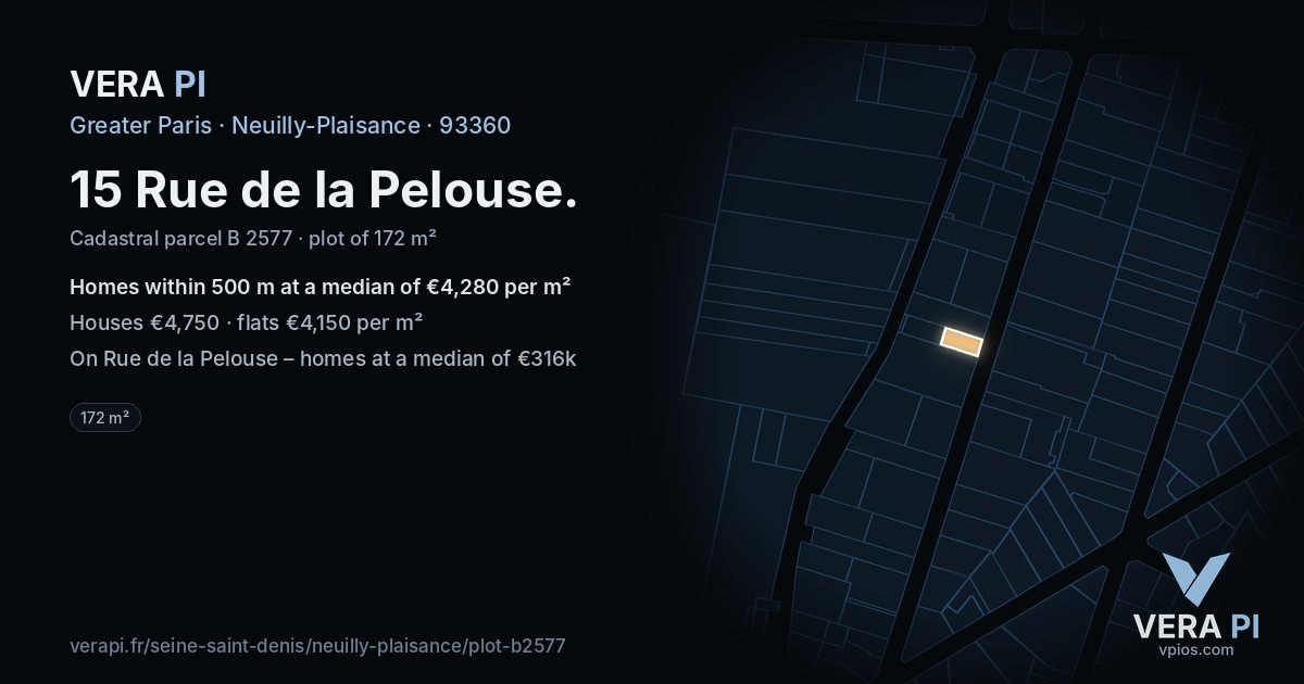15 Rue de la Pelouse, Neuilly-Plaisance at night – the plot lit, the parcels around coloured by the prices near them