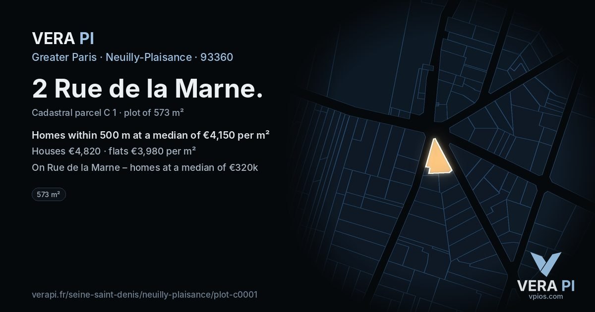 2 Rue de la Marne, Neuilly-Plaisance at night – the plot lit, the parcels around coloured by the prices near them