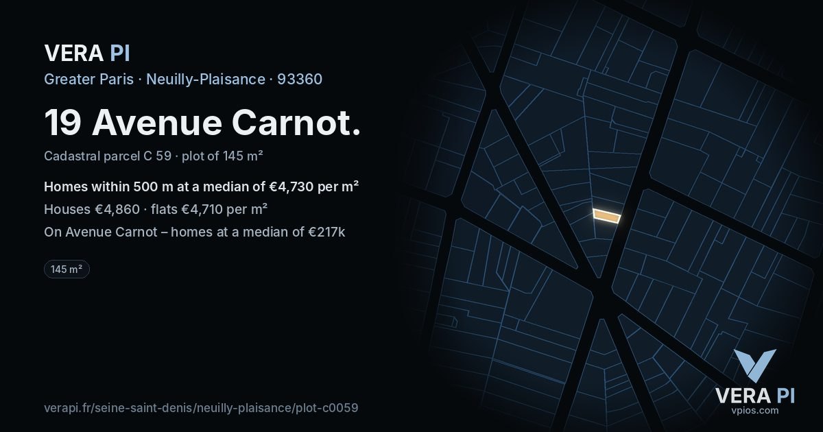 19 Avenue Carnot, Neuilly-Plaisance at night – the plot lit, the parcels around coloured by the prices near them