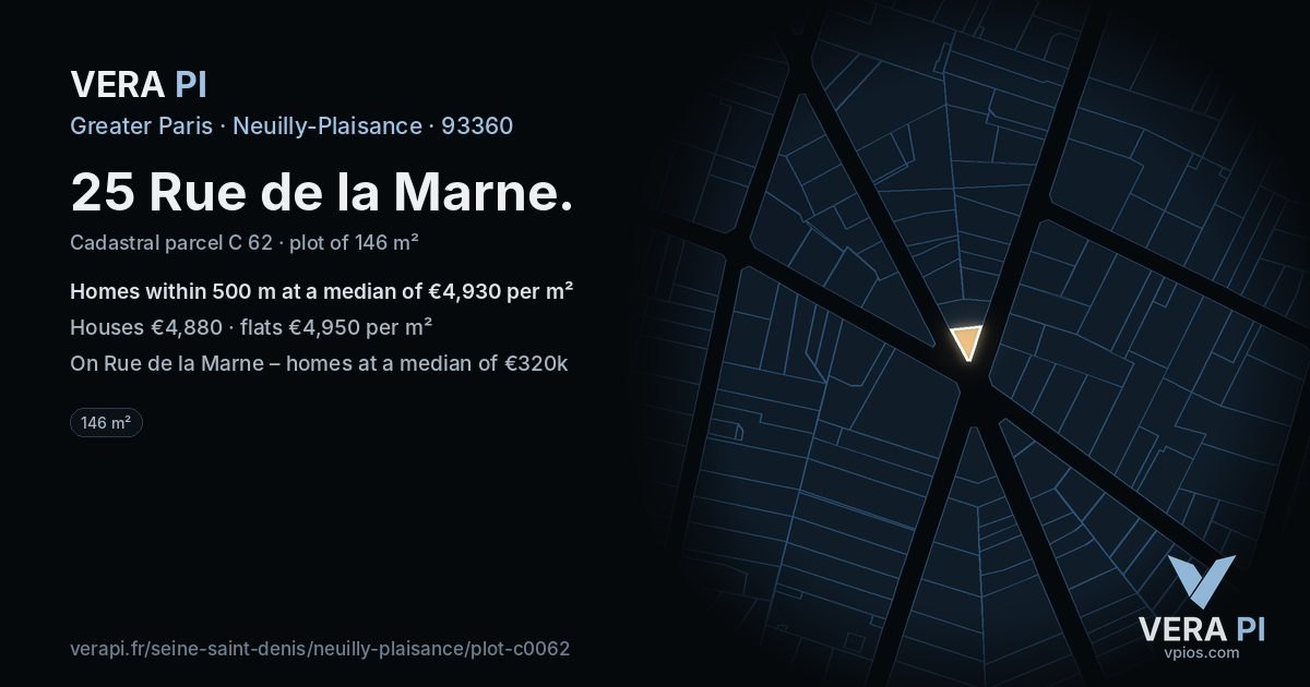 25 Rue de la Marne, Neuilly-Plaisance at night – the plot lit, the parcels around coloured by the prices near them