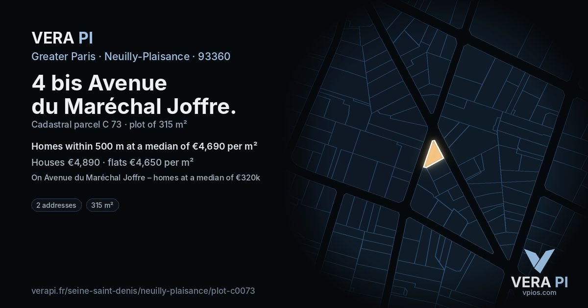 4 bis Avenue du Maréchal Joffre, Neuilly-Plaisance at night – the plot lit, the parcels around coloured by the prices near them