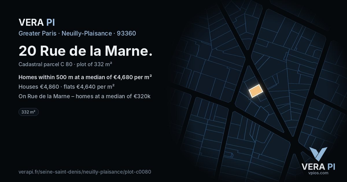 20 Rue de la Marne, Neuilly-Plaisance at night – the plot lit, the parcels around coloured by the prices near them