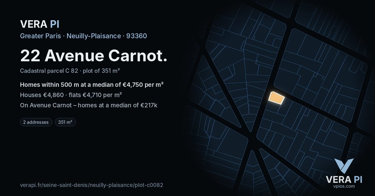 22 Avenue Carnot, Neuilly-Plaisance at night – the plot lit, the parcels around coloured by the prices near them