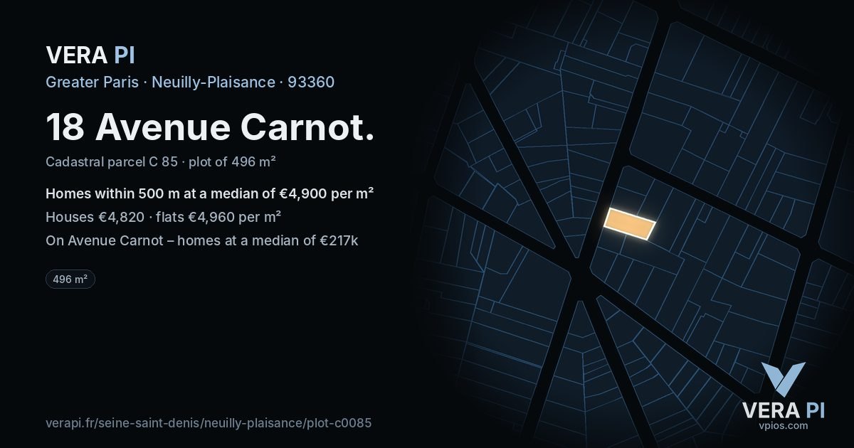 18 Avenue Carnot, Neuilly-Plaisance at night – the plot lit, the parcels around coloured by the prices near them