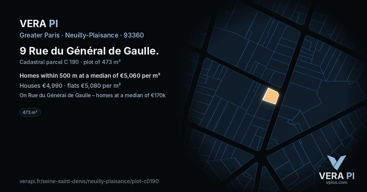 9 Rue du Général de Gaulle, Neuilly-Plaisance at night – the plot lit, the parcels around coloured by the prices near them
