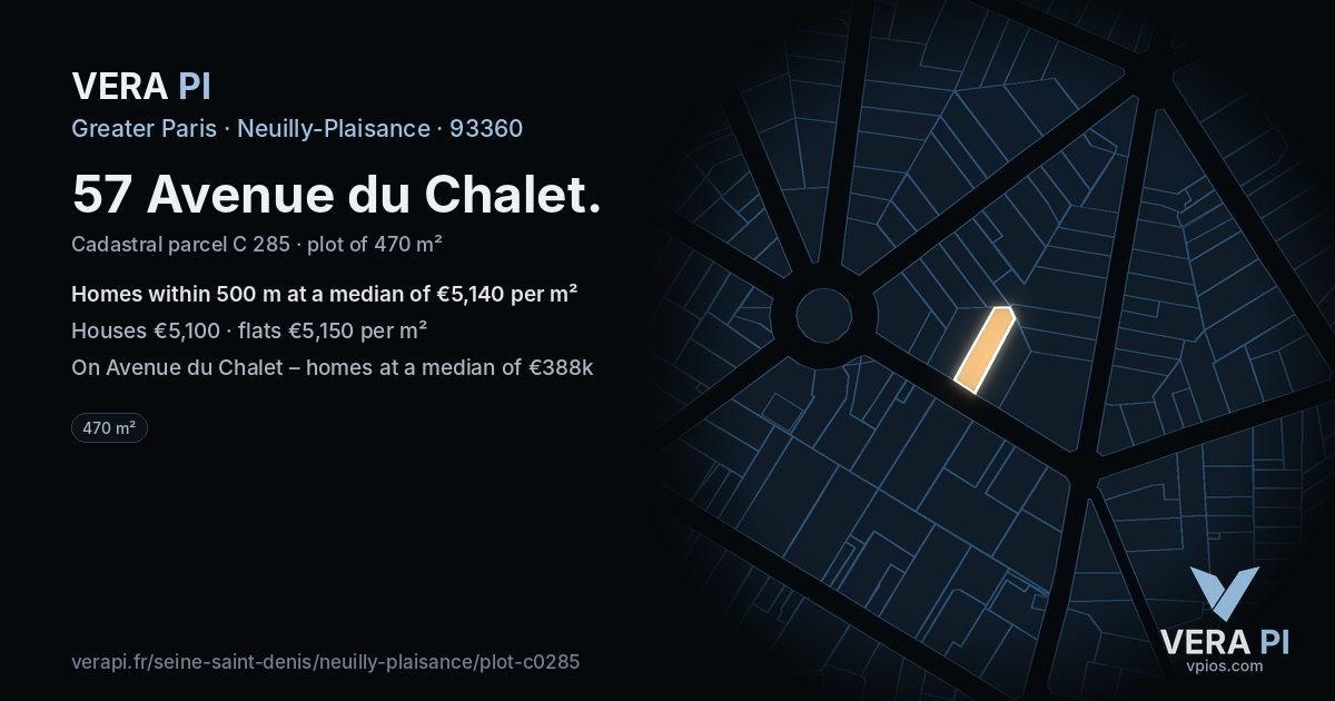 57 Avenue du Chalet, Neuilly-Plaisance at night – the plot lit, the parcels around coloured by the prices near them