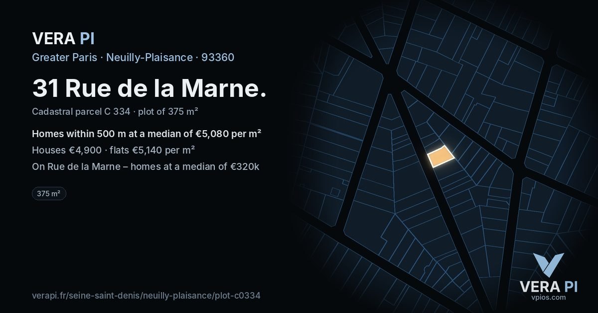 31 Rue de la Marne, Neuilly-Plaisance at night – the plot lit, the parcels around coloured by the prices near them
